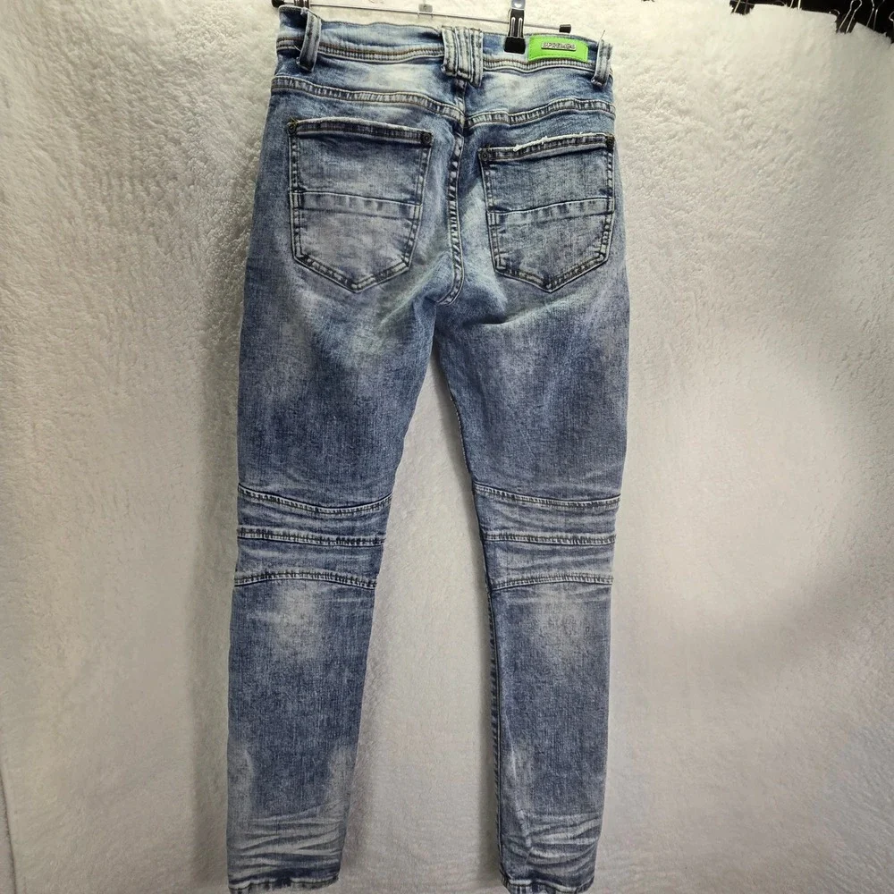 Preme Moto Biker Denim Jeans Mens Sz‎ 28x31 Skinny Distressed Stretch